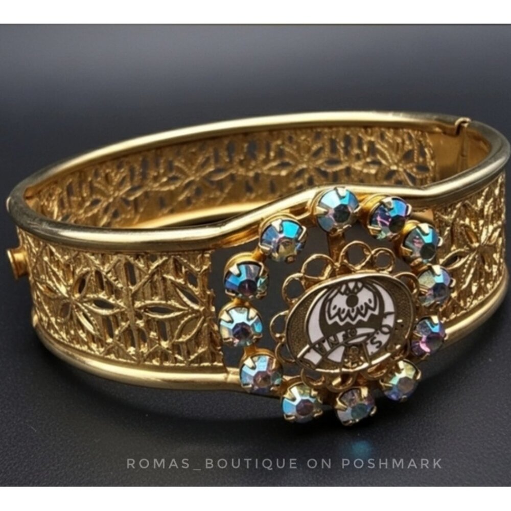 Elegant Filigree Gold Plated Vintage Bracelet with Multicolor Accents